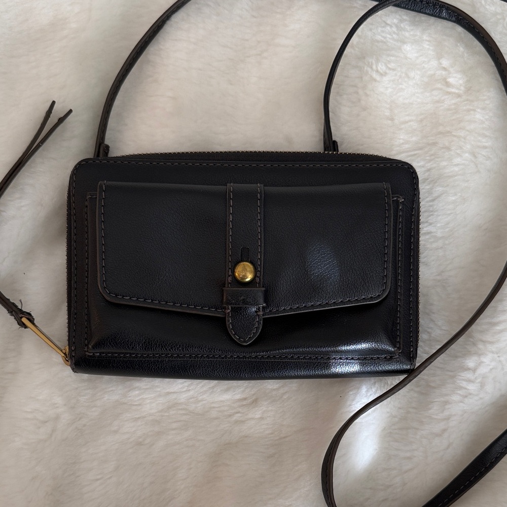 Fossil Black Leather Wallet Crossbody Bag
